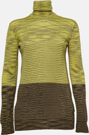 M Missoni Yellow/brown Patterned Knit Turtle Neck Sweater