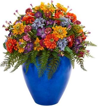 Nearly Natural Giant Mixed Floral Artificial Arrangement in Blue Vase in Multicolor at Nordstrom