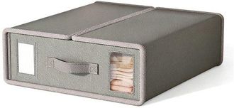 OEM Caja De Almacenamiento De Ropa - Con Ventana Transparente Y Etiqueta - Apta Para Mantas Y Toallas - Color Blanco Roto - 38 X 32 X 11,5 Cm