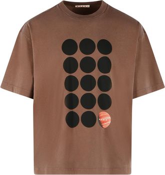 Marni Brown Polka Dot Planet Print Cotton T-Shirt