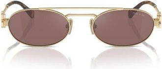 Miu Miu 53mm Oval Sunglasses in Pale Gold/brown Mirror Silver Int at Nordstrom