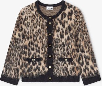Ganni Mixed Leopard V-neck Cardigan
