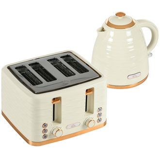 HOMCOM Kettle and Toaster Set 1.7L Rapid Boil Kettle & 4 Slice Toaster Beige | TJ Hughes