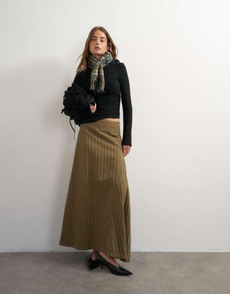 Topshop gonna asimmetrica a righe verde oliva scuro