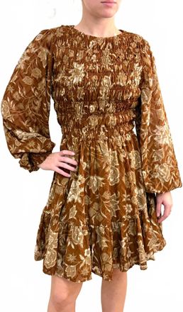 Flying Tomato Smocked Printed Mini Dress In Brown