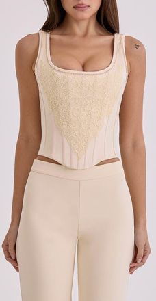 House of CB Mimi Ivory Embroidered Corset Top in Vintage Ivory at Nordstrom, Size X-Small