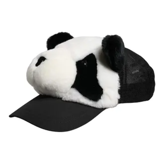 Dolce & Gabbana Caps, unisex, Black, Size: ONE SIZE Panda Fur Baseball Cap