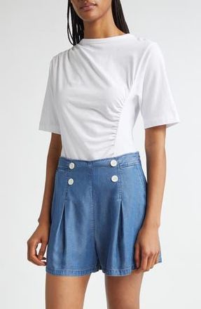 Derek Lam Frederic Short Sleeve Ruched Cotton Top in Blanc De Blanc at Nordstrom Rack, Size X-Small