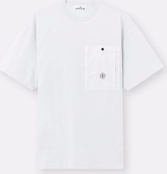 Stone Island Mens S0115 Pocket T-Shirt White - Blue - Size: 38
