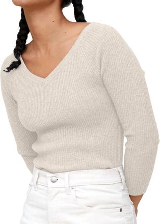 State Cashmere Off-Shoulder V-Neck Sweater In Undyed White