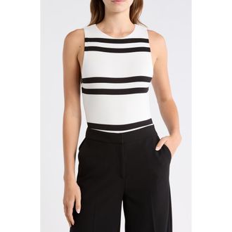 Alice & Olivia Rothy Sleeveless Crewneck Bodysuit in Paddleboard Stripe Ecru/Black at Nordstrom Rack, Size X-Large