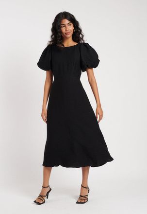 Nobody's Child Black Puff Sleeve Zora Midi Dress