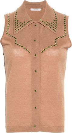 Dorothee Schumacher stud-embellished knitted top - women - Virgin Wool - 4 - Brown