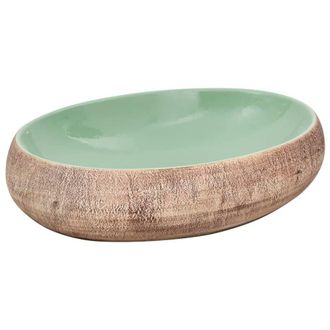 Berkfield Home Countertop Basin Green & Brown Oval 59x40x15 cm Ceramic | Size: 59 x 40 x 15 cm