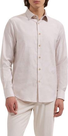 Bugatchi Julian Shaped Fit Floral Jacquard Stretch Cotton Button-Up Shirt in Almond at Nordstrom, Size Xxx-Large