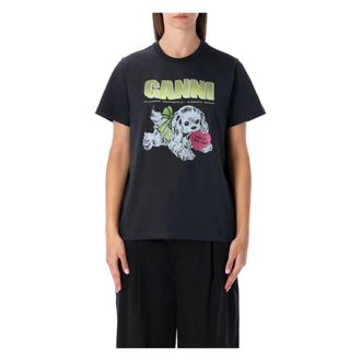 Ganni T-Shirts, female, Black, L, Puppy T-shirt