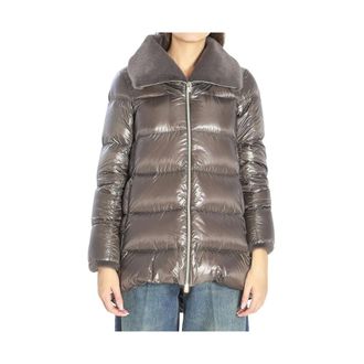 Herno Winter Jackets, female, Gray, 2XL, A-Shape Faux-Fur-Collar Zip Coat