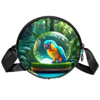 Generic Circle Crossbody Bag for Women, Parrot Crystal Ball Small Sling Bag Daypack with Zipper Adjustable Shoulder Straps Casual Ladies Girls Round Purse