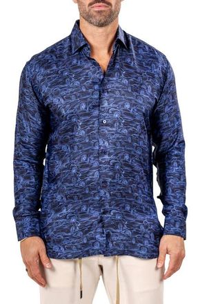 Maceoo Fibonacci Marthy Contemporary Fit Button-Up Shirt in Blue at Nordstrom, Size 5