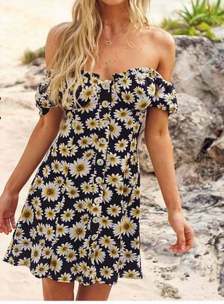 Seven Wonders The Connie Dress In Black, Yellow, White Daisy Floral