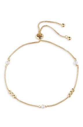 Argento Vivo Faux Pearl Station Slider Bracelet in Gold at Nordstrom