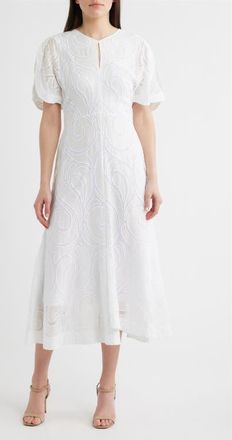 BOSS Denazal Embroidered Midi Dress in Soft Cream at Nordstrom, Size 10