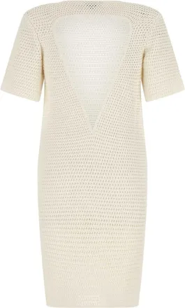Bottega Veneta Womens Crochet Knit Dress Ivory Cotton Nylon Elastane