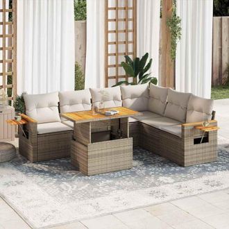 vidaXL Set Sof&aacute;s Jard&iacute;n Y Cojines 7 Pzas Rat&aacute;n Sint&eacute;tico Acacia Beige Vidaxl