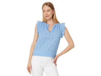 Lilla P Flutter Sleeve Split Neck Womens Clothing Harbor : XL, Cotton