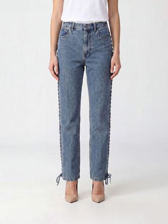 Rotate Jeans straight a vita alta in denim con fettucce intrecciate