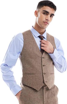 Asos Gilet da abito slim in misto lana beige-Neutro