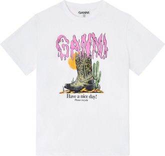 Ganni Boots Organic Cotton T-Shirt-Donna