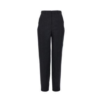 Emporio Armani Pinstripe Pantalon van wolmix - Dames - Broeken - Blauw - Maat: XL Wol