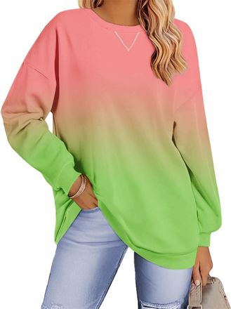 Generic Womens Long Sleeved Gradient Round Neck Pullover - Autumn and Winter Casual Basic Sportswear (UK, Alpha, 5XL, Regular, Regular, 1)