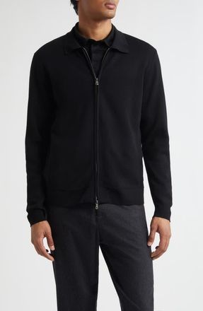 Sunspel Merino Wool Zip Cardigan in Black at Nordstrom, Size Xx-Large