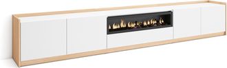 Skraut Home Skraut Home - Mueble Tv, Televisi&oacute;n, 310x37x50cm, Para Tv Hasta 80, Chimenea El&eacute;ctrica, Blanco Y Roble Soft