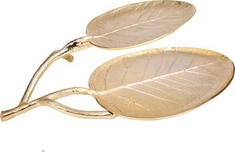 Classic Touch Gold Leaf 2 Bowl Relish Dish - 14.5L X 11.25W X 2.75H
