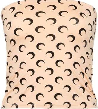 Marine Serre Moon printed tube top - women - Recycled Elastane/Recycled Polyamide - M - Neutrals