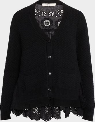 Sea New York Shanna Lace-Panel Cardigan