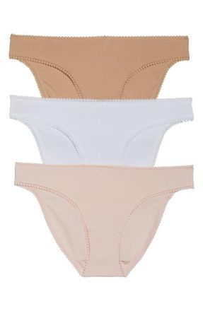 OnGossamer 3-Pack Cotton Hip Bikinis in Champagne/Blush/White at Nordstrom, Size Medium