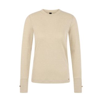 Marc Cain Slim-fit Lurex Long-sleeved Top - Dames - Ronde hals truien - Beige - M - Wol - Truien & Vesten