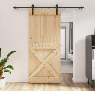 vidaXL Puerta Corredera Con Herrajes Madera Maciza De Pino 90x210 Cm Vidaxl