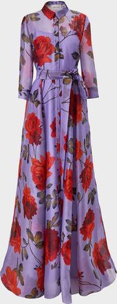 Carolina Herrera Rose Silk Organza Long-Sleeve Trench Gown