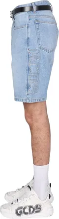 GCDS Logo-Embroidered Cotton Bermuda - Blue