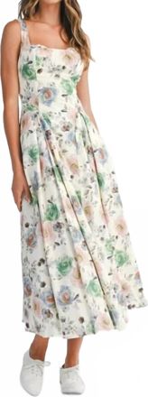 Mabel the Belt Rosie Floral Sweetheart Neck Midi Dress In Cream