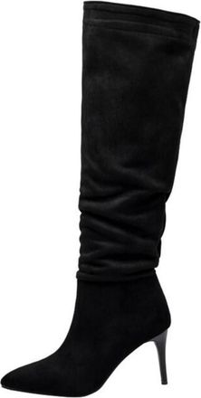 Generic Womens Pointed Toe Faux Suede Long Boots Stiletto High Heel Knee High Boots Pull on Party Prom Dress Shoes,Black,8.5 UK