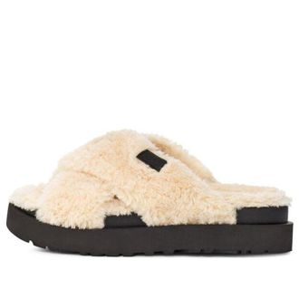 UGG (WMNS) UGG Fuzz Sugar Cross Slide Natural Black 1135131-NBLC