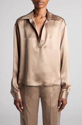 Tom Ford Silk Satin Polo in Desert Taupe at Nordstrom, Size 42