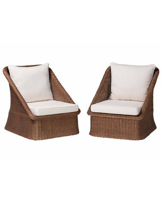 Baxton Studio Derris Bohemian Braided Rattan 2Pc Arm Chair Set