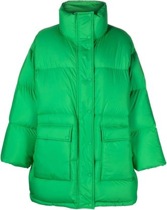 Stand Studio Groene Puffer & Donsjas - Dames - Gewatteerde jassen - Groen - XS - Leer - Jassen
